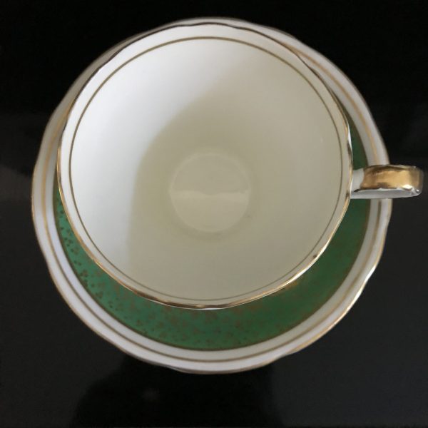 Aynsley Tea Cup and Saucer Green Ivory Gold laurel pattern Fine porcelain England Collectible Display Farmhouse Cottage