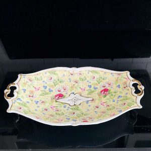 Beautiful Crown Dorset England Platter Morning Glories Chintz gold trim double handle serving dining display fine bone china Staffordshire