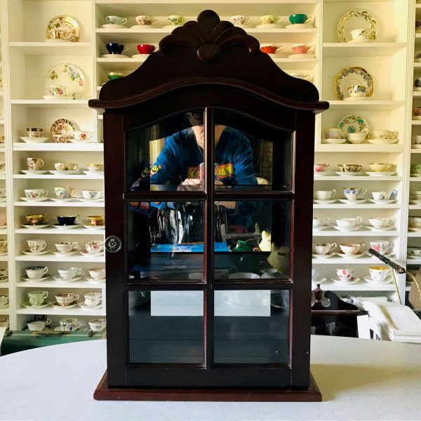 Beautiful Wall Haning or Sitting Trinket Storage Collectible Box with Glass front wood shelves Large Curio Cabinet mirrored back display