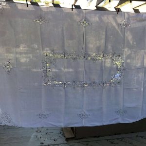 Beautiful white battenberg lace tablecloth 100% cotton with lace 64" x 88" Collectible linens dining decor holiday elegant country farmhouse