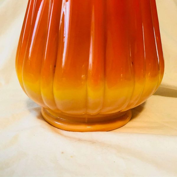 Bittersweet Vase L.E. Smith Mid Century Modern Slag Glass Swung Orange & yellow ribbed sides 24" tall Atomic Retro sleek collectible display