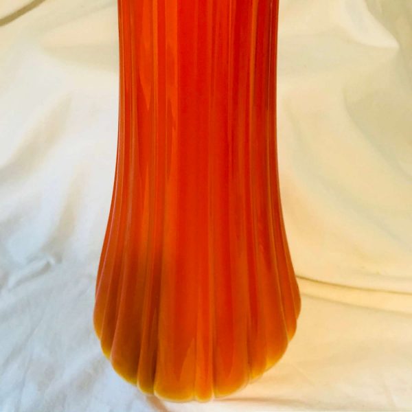 Bittersweet Vase L.E. Smith Mid Century Modern Slag Glass Swung Orange & yellow ribbed sides 24" tall Atomic Retro sleek collectible display