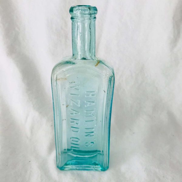 Bottle Antique Aqua Apothecary Pharmacy medicine jar Medical collectible pharmaceutical Hamlin's Wizard Oil Blue Bottle