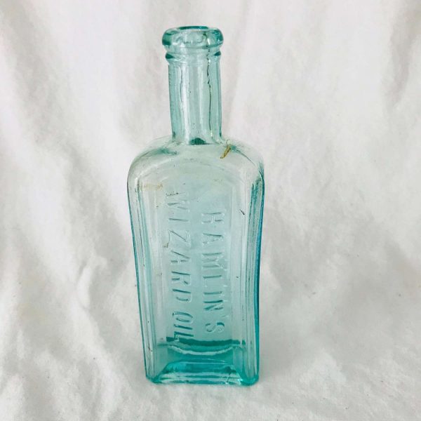 Bottle Antique Aqua Apothecary Pharmacy medicine jar Medical collectible pharmaceutical Hamlin's Wizard Oil Blue Bottle