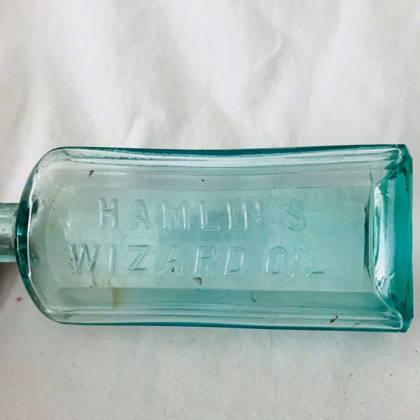 Bottle Antique Aqua Apothecary Pharmacy medicine jar Medical collectible pharmaceutical Hamlin's Wizard Oil Blue Bottle