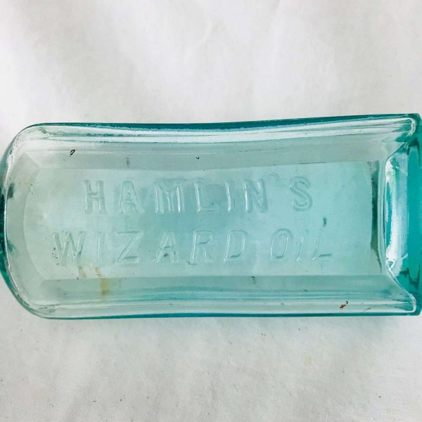 Bottle Antique Aqua Apothecary Pharmacy medicine jar Medical collectible pharmaceutical Hamlin's Wizard Oil Blue Bottle