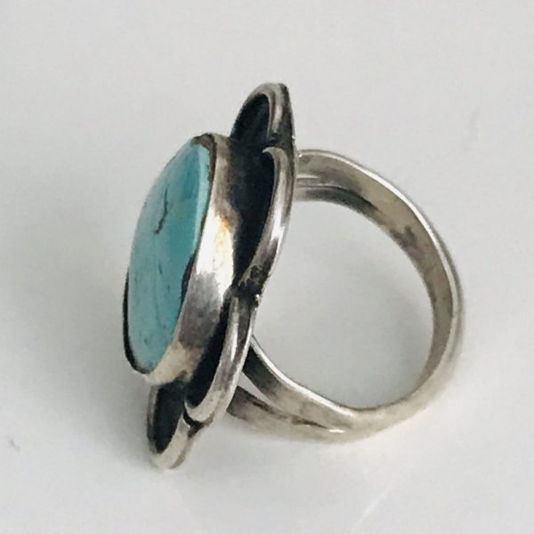 Child's Sterling silver vintage ring turquoise flower marked .925 size ...
