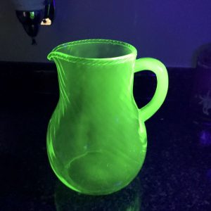 Depression Era Pitcher Uranium green glass swirl pattern farmhouse collectible display retro kitchen serving water milk pitcher