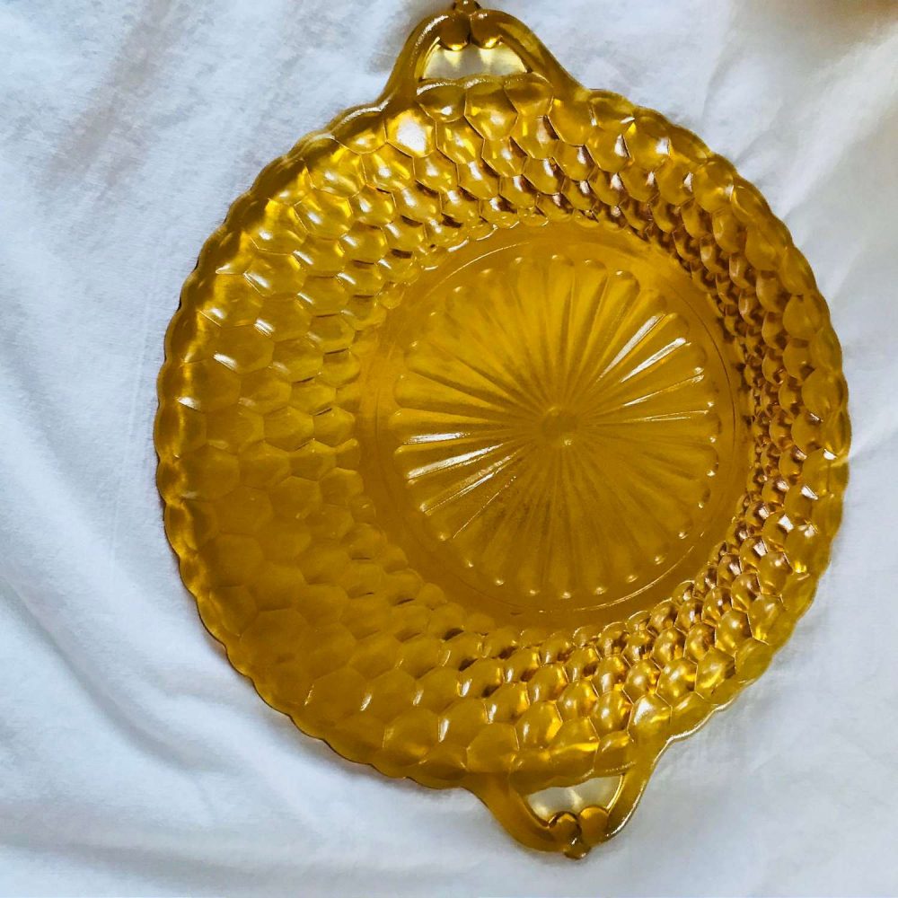 Depression Glass Serving Bowls With Handles Amber Glass Collectible Serving Dining Display 