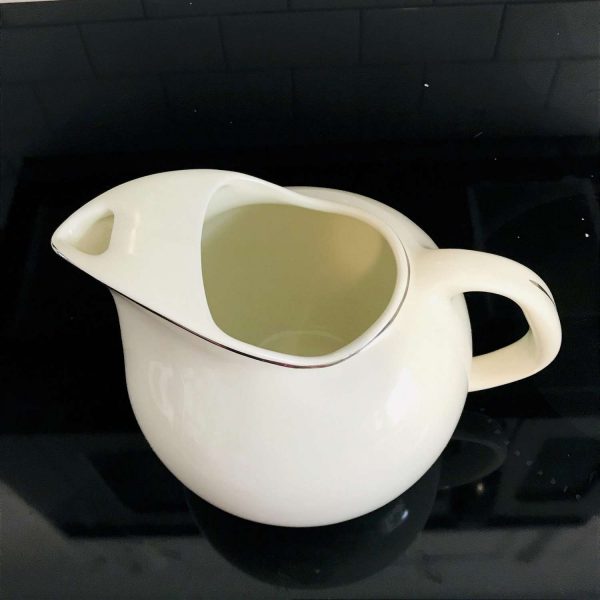 Fantastic Large Round Pottery Pitcher Ivory with Silver Balerina Platinum by Universal farmhouse collectible display cottage refrigerator