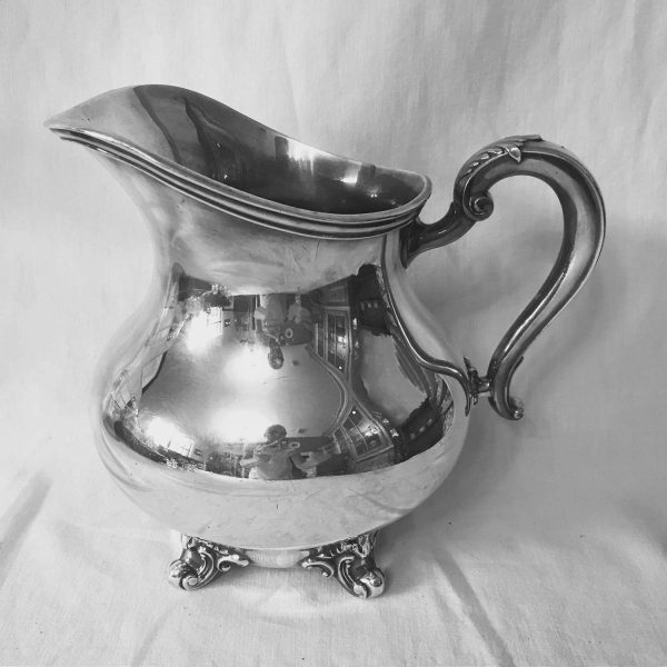 Fantastic Reed and Barton Large Water Pitcher Regent pattern ornate handle and feet sleek rim serving dining collectible display silverplate