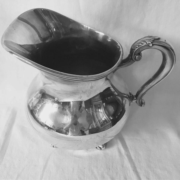 Fantastic Reed and Barton Large Water Pitcher Regent pattern ornate handle and feet sleek rim serving dining collectible display silverplate