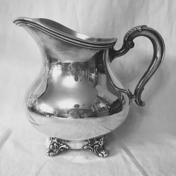 Fantastic Reed and Barton Large Water Pitcher Regent pattern ornate handle and feet sleek rim serving dining collectible display silverplate