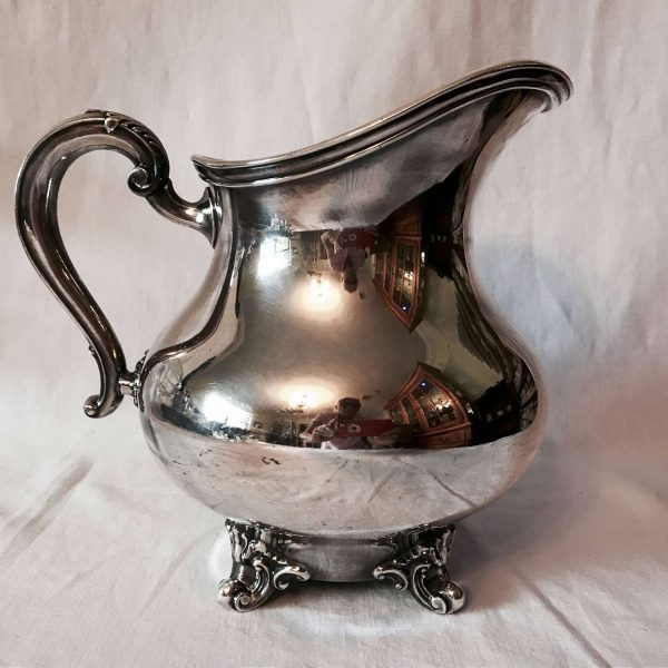 Fantastic Reed and Barton Large Water Pitcher Regent pattern ornate handle and feet sleek rim serving dining collectible display silverplate