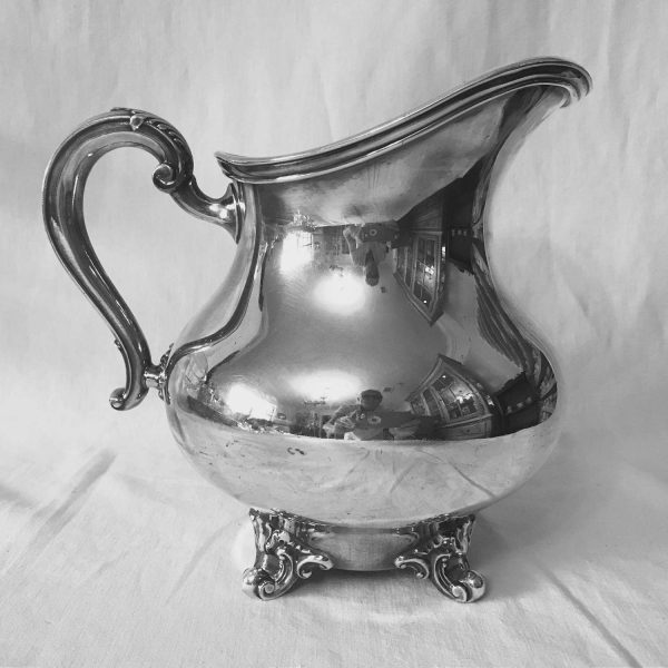 Fantastic Reed and Barton Large Water Pitcher Regent pattern ornate handle and feet sleek rim serving dining collectible display silverplate