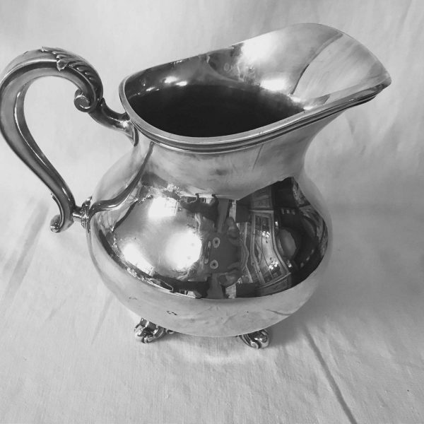 Fantastic Reed and Barton Large Water Pitcher Regent pattern ornate handle and feet sleek rim serving dining collectible display silverplate