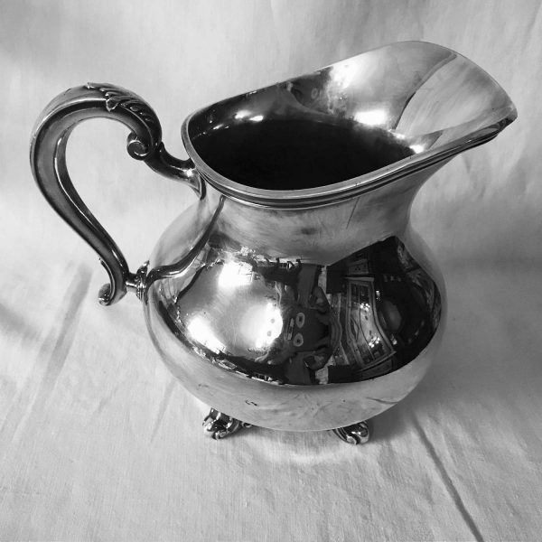 Fantastic Reed and Barton Large Water Pitcher Regent pattern ornate handle and feet sleek rim serving dining collectible display silverplate