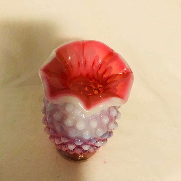 Fenton Hobnail 1950's pink glass miniature vase 4" tall Opalescent rim collectible display vintage home decor bud vase