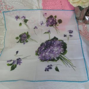 Hand Rolled Cotton Handkerchief hankie Violas or Violets Fantastic Vivid Coloring Excellent condition