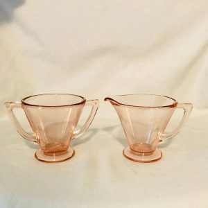 Heisey Cream and Sugar Pink Depression Glass serving dining farmhouse collectible display glass table top display