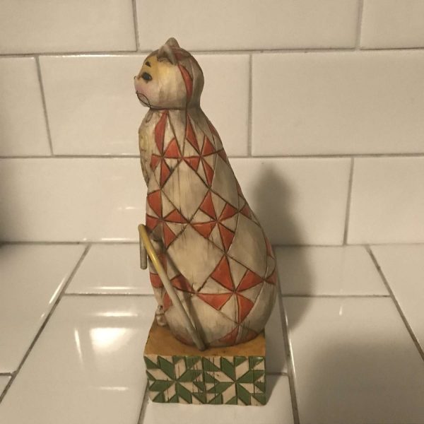 Jim Shore Collectible Abraham-crazy cat lady cat lovers display figurine Cat with orange diamond pattern on ivory