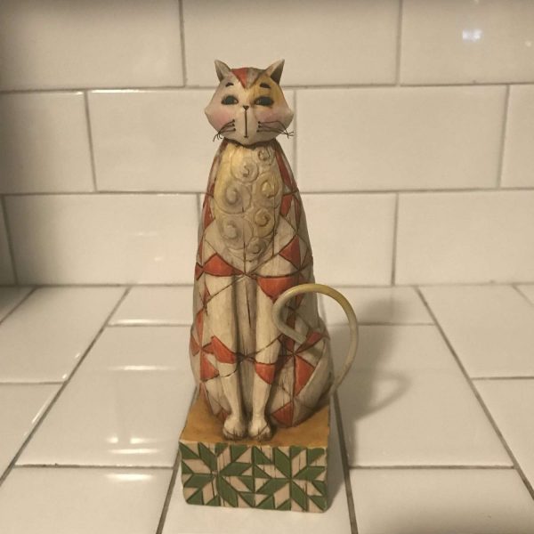 Jim Shore Collectible Abraham-crazy cat lady cat lovers display figurine Cat with orange diamond pattern on ivory