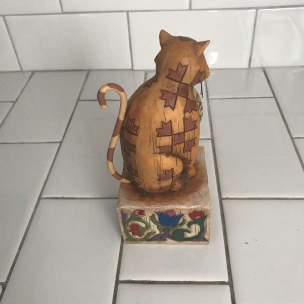 Jim Shore Collectible Jasper Orange with quilted pattern on folk art base-crazy cat lady cat lovers display figurine