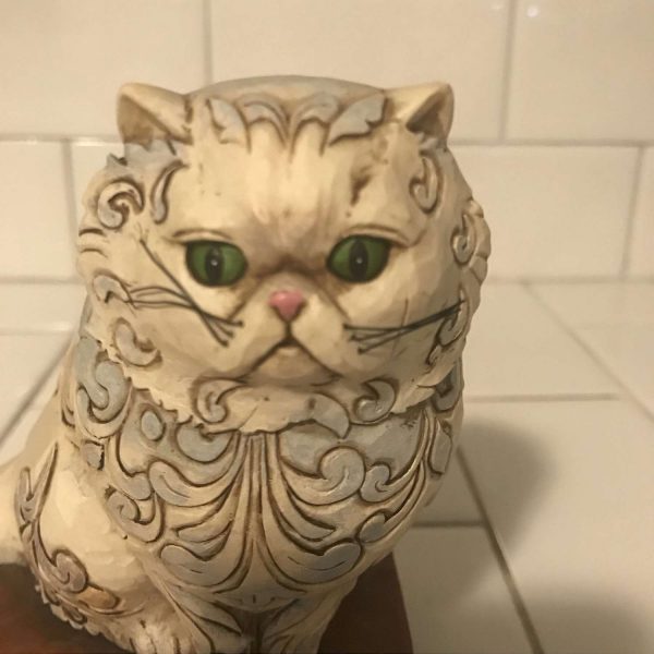 Jim Shore Collectible Victoria-crazy cat lady cat lovers display figurine Cat with puffy tail blue beige scrolls