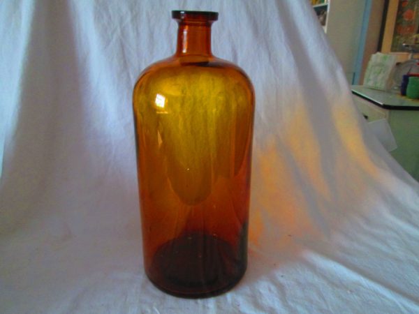 Large Amber Glass Apothecary Pharmacy Science Bottle Jar Jug late 1800's-early 1900's 13 1/2" tall 19" around