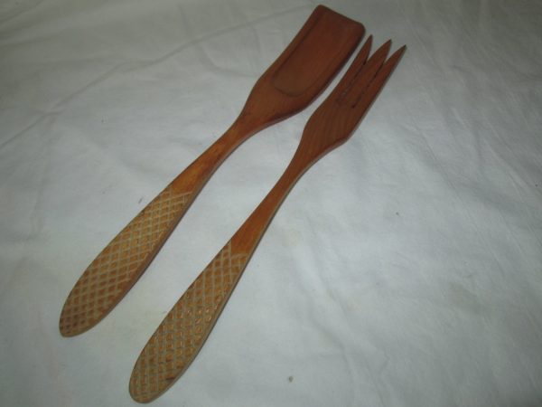 Mid Century Modern Bamboo salad set spoon and fork