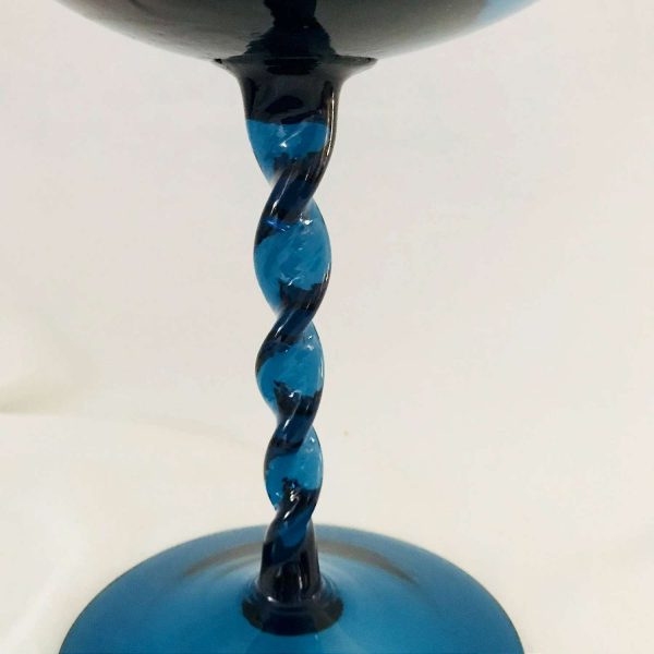 Mid Century Modern Blown Glass twisted Stemmed Vase Back Bar Decor Large Mod Retro Atomic Blue great sound display collectible