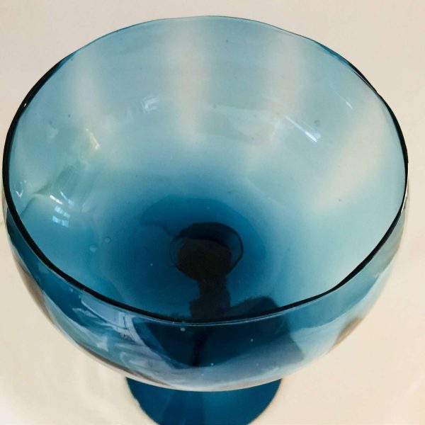Mid Century Modern Blown Glass twisted Stemmed Vase Back Bar Decor Large Mod Retro Atomic Blue great sound display collectible