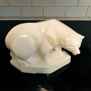 Mid Century Modern Polar Bear Figurine Block style White pottery Collectible Retro Mod Collectible Polar Bear farmhouse cottage cabin lodge