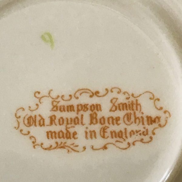 Old Royal Sampson Smith Tea cup and saucer England Fine bone china Yellow & Pink floral beige leaves farmhouse collectible display serving