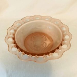 Open Lace pattern Bowl Pink Depression Glass serving dining farmhouse collectible display glass table top display