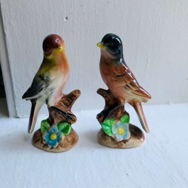 Pair of Robin figurines hand painted great detail mid century Japan collectible display farmhouse cottage cabin lodged bedroom curio cabinet