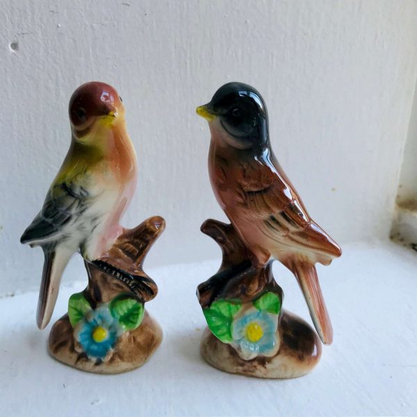 Pair of Robin figurines hand painted great detail mid century Japan collectible display farmhouse cottage cabin lodged bedroom curio cabinet