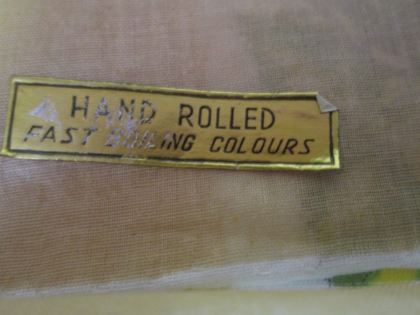 Rare hand rolled cotton Beige Rose Floral hankie handkerchief mid-century