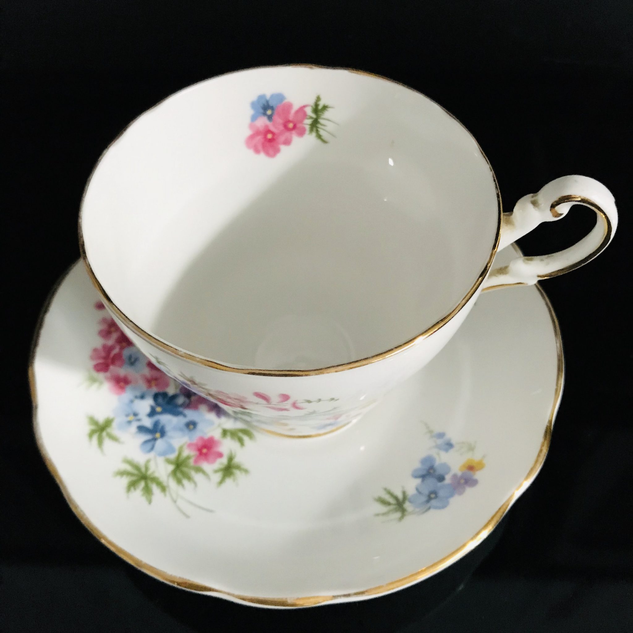 Regency Tea cup and saucer England Fine bone china Pink Blue Yellow ...