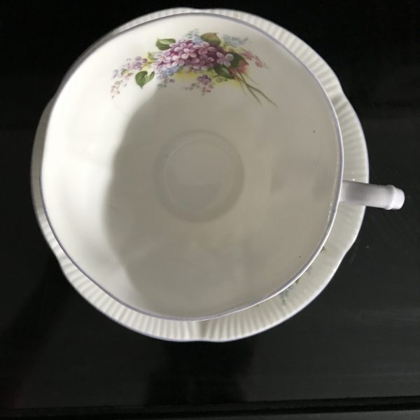 Royal Albert Tea Cup And Saucer England Fine Bone China Dainty Purple Lilacs Lavender Handle