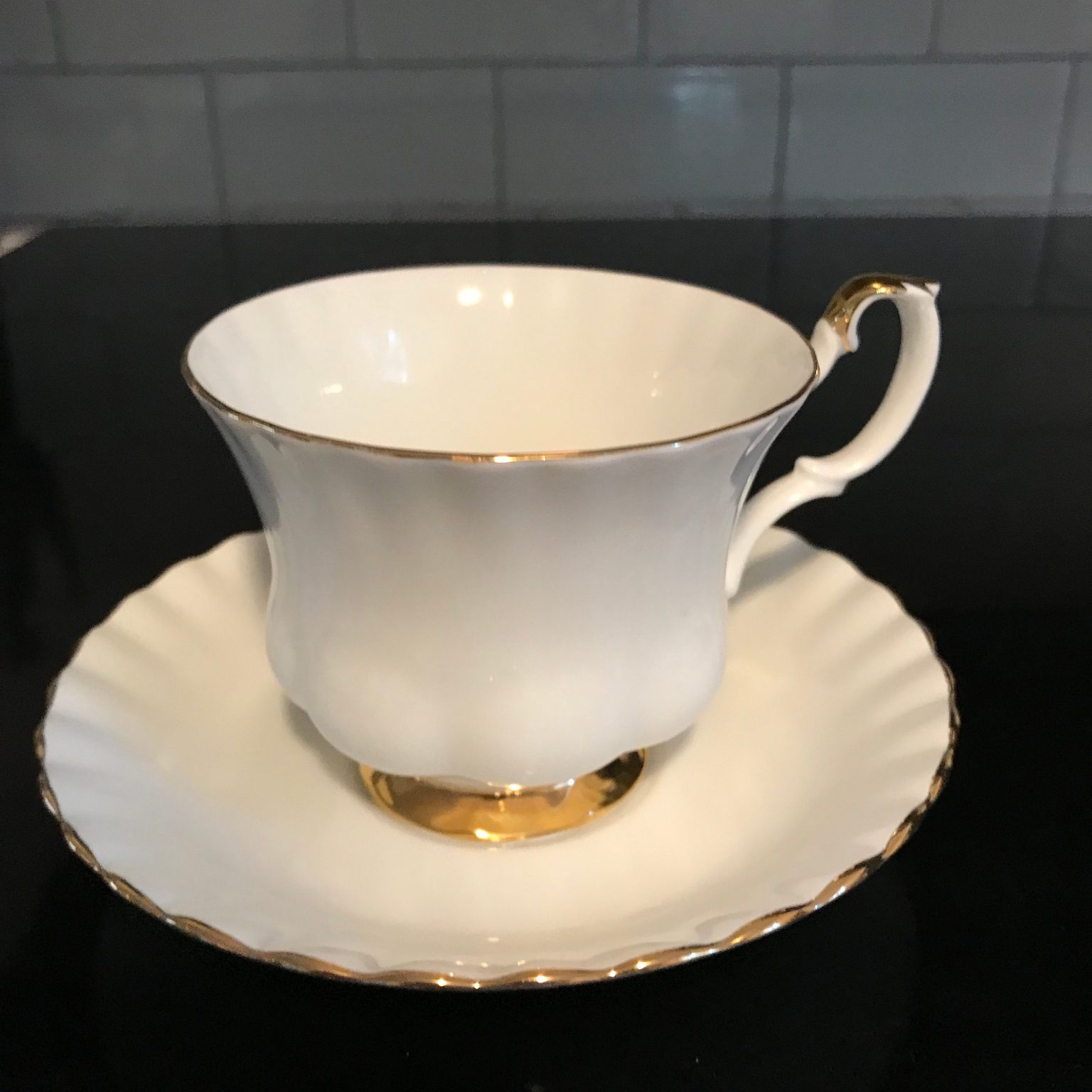 Royal Albert Tea Cup And Saucer England Fine Bone China White With Gold 