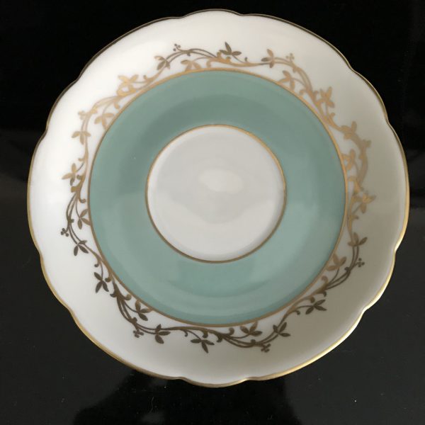 Royal Bayreuth tea cup and saucer US Zone Germany Fine bone china Aqua with Pink Rose gold trim farmhouse collectible display dining