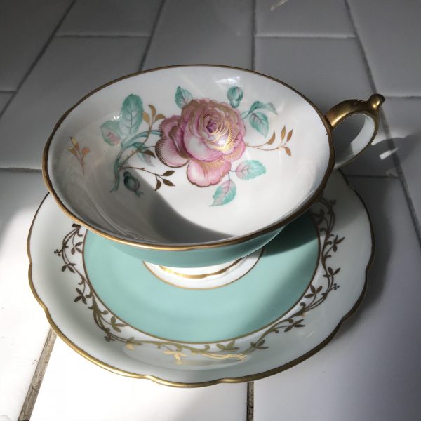 Royal Bayreuth tea cup and saucer US Zone Germany Fine bone china Aqua ...