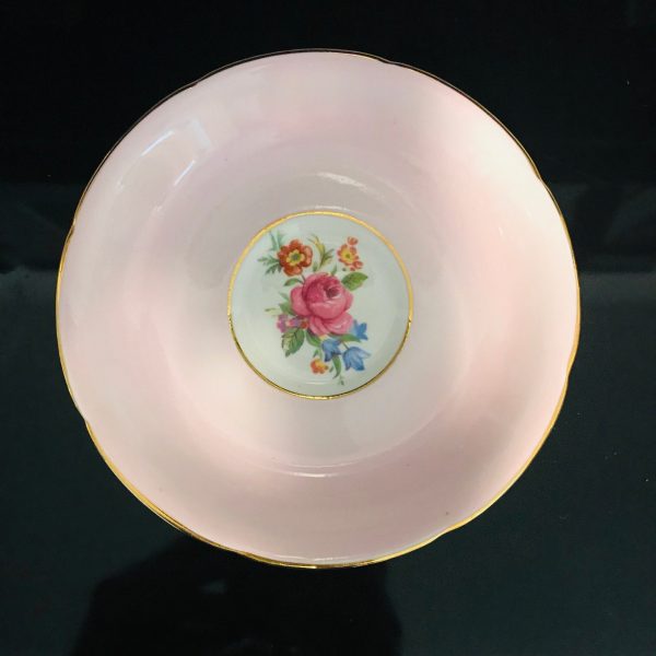Royal Grafton Tea cup and saucer England Fine bone china Pink with floral bouquet inside & saucer center collectible display serving