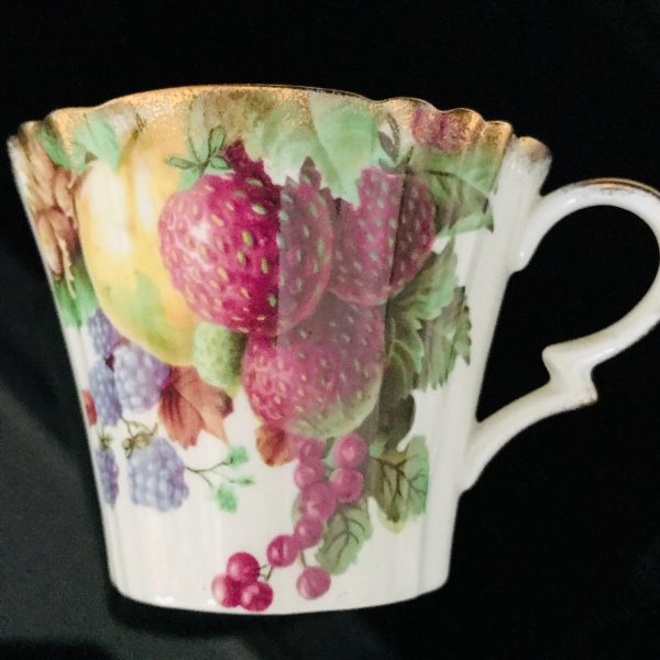 Royal Standard Tea cup and saucer England Fine bone china Fruit Strawberries pears cherries gold trim farmhouse collectible display