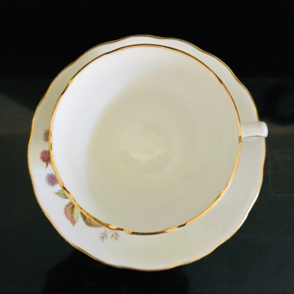 Royal Vale Tea cup and saucer England Fine bone china Blackberries gold trim farmhouse collectible display cottage shabby chic