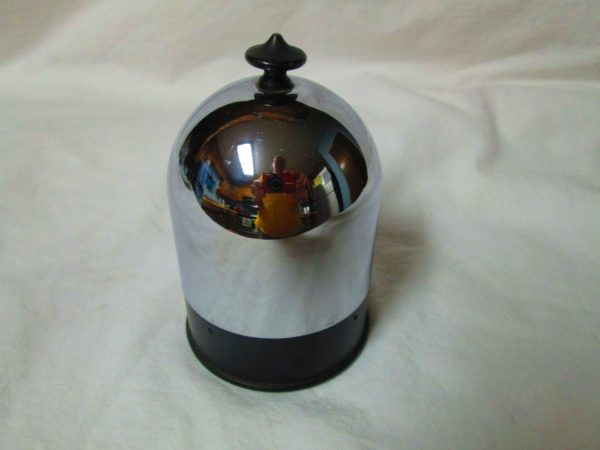 Scoville 1950's Mid Century Modern cigarette holder in great condition chrome dome black base & handle retro atomic chrome tabletop