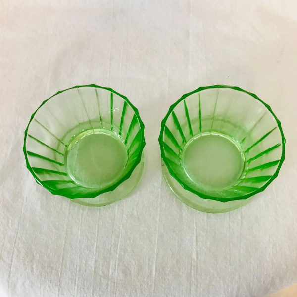 Set of 2 Uranium Glass Sherbet cups dessert ramekin bowls with base fruit cups green glass farmhouse collectible display kitchen dining