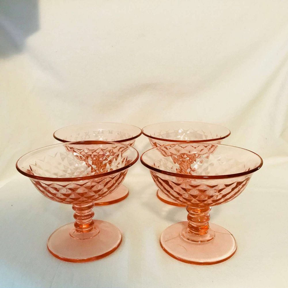 Set of 4 Pink Sherbet Fruit cups Depression Glass Diamond Quilted ...