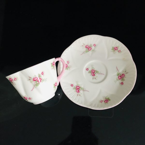 Shelley Tea cup and saucer England Fine bone china English Pink and Dark pink cabbage rose farmhouse cottage collectible display